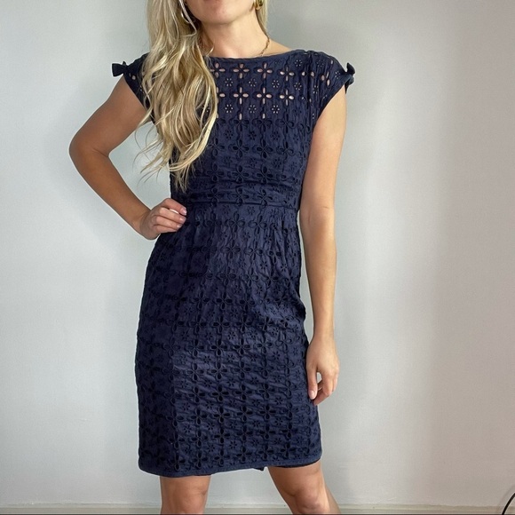 Nanette Lepore Navy Blue Eyelet Cutout Dress 4 - Picture 15 of 15